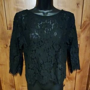 Anthro Bishop and Young floral black lace crop top